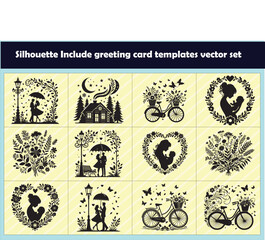 Floral Arrangement  Handmade Silhouette Vector Greeting Card Template