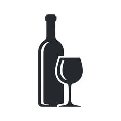 Elegant Wine Bottle and Glass Silhouette on White Background for Graphic Design and Branding Projects Minimalist and Modern