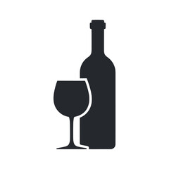 Elegant Wine Bottle and Glass Silhouette Simple Vector Illustration for Wine Tasting Bar or Restaurant Designs and Branding