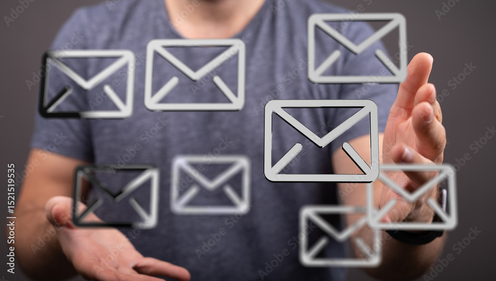 Aufkleber Abstract image of a person interacting with email icons.  Perfect for communication, technology, and digital marketing.