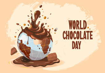 World Chocolate Day with Earth globe covered in melted dark chocolate