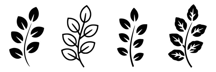 Stylized branches with leaves black and white vector illustrations