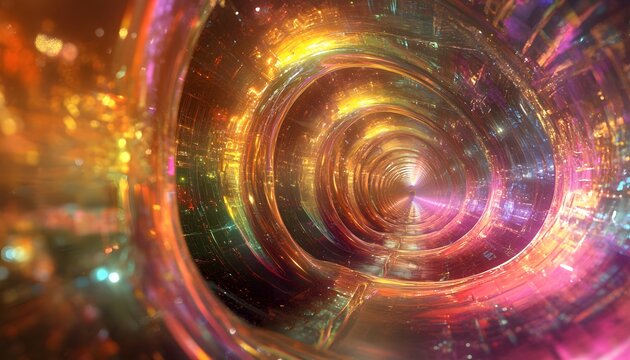 Abstract tunnel of vibrant colors and glowing light.
