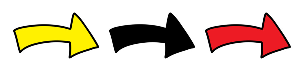 手書きの右向き矢印　黄色 赤 黒