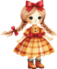 Vector watercolor painted illustration of a doll