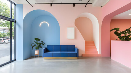 Modern Pastel Reception Area with Archways