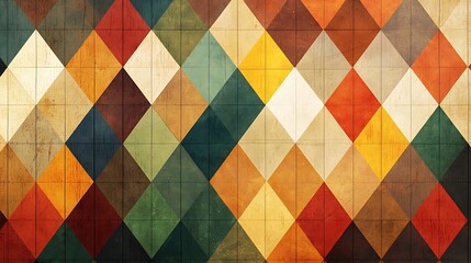 Colorful geometric pattern featuring diamond and triangle shapes in a vintage, textured style.