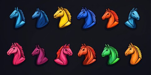 A modern illustration of the Horse zodiac sign icon is set against a black and white background as part of an astrological horoscope collection