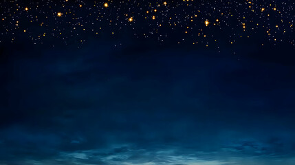 Dark Blue Night Sky With Golden Sparkling Particles