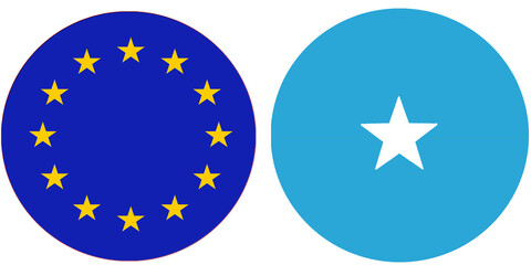 European Union Official flag with Somalia national flag, both countries flags are in Round shape and isolated on white background
Circular colorful design Flag with together.
Somalian Flag