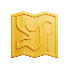 Yellow Folded Map 3D Icon in Cartoon Plastic Style