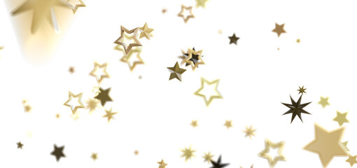 Beautiful image of gold stars falling on a white background, perfect for celebration and festive designs.