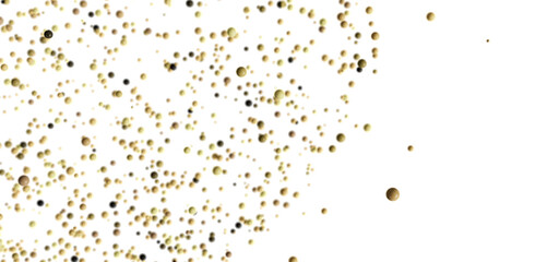 Abstract background image featuring numerous golden and black spheres floating on a white backdrop.