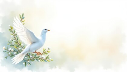 Serene Watercolor Illustration of a Graceful Dove Spreading Wings