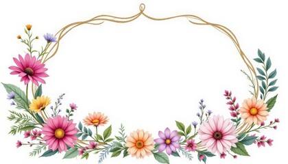 Fototapeta premium Elegant Botanical Wedding Invitation Frame with Colorful Flowers