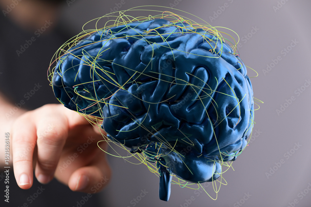 Leinwandbilder 3D rendering of a human brain with neural connections.  Ideal for AI, neuroscience, and technology concepts.
