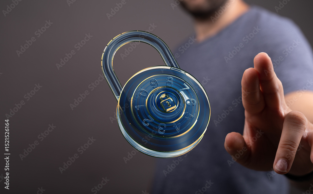 Poster Concept image of a digital combination lock, representing data security and online safety.