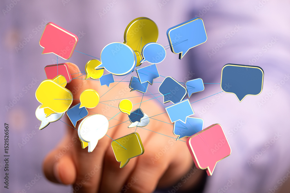 Leinwandbilder Abstract image of interconnected speech bubbles, symbolizing global communication and networking.