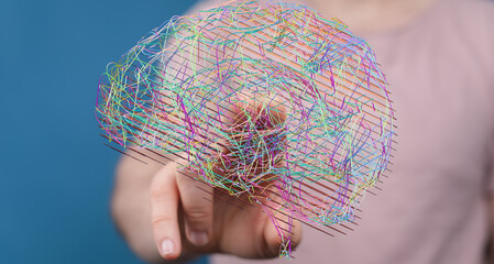 Abstract colorful brain illustration.  Neural network, AI, technology concept.