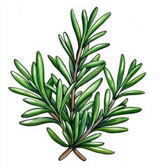 Fototapeta premium Vibrant Rosemary Sprig Illustration Against White Background