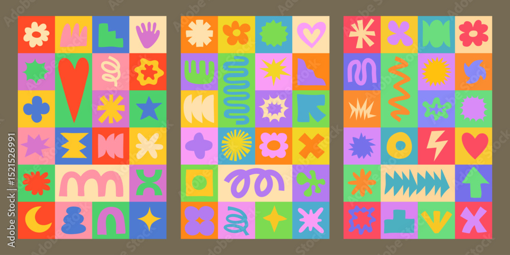 Aufkleber Cool Cute Playful Patterns Collection Vector Design. Set Of Abstract Organic Funky Shapes Vector Design.