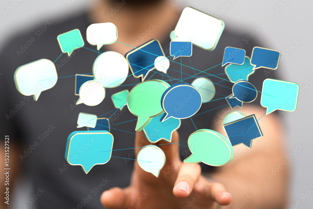 Leinwandbilder abstract image of interconnected speech bubbles, representing global communication and networking.