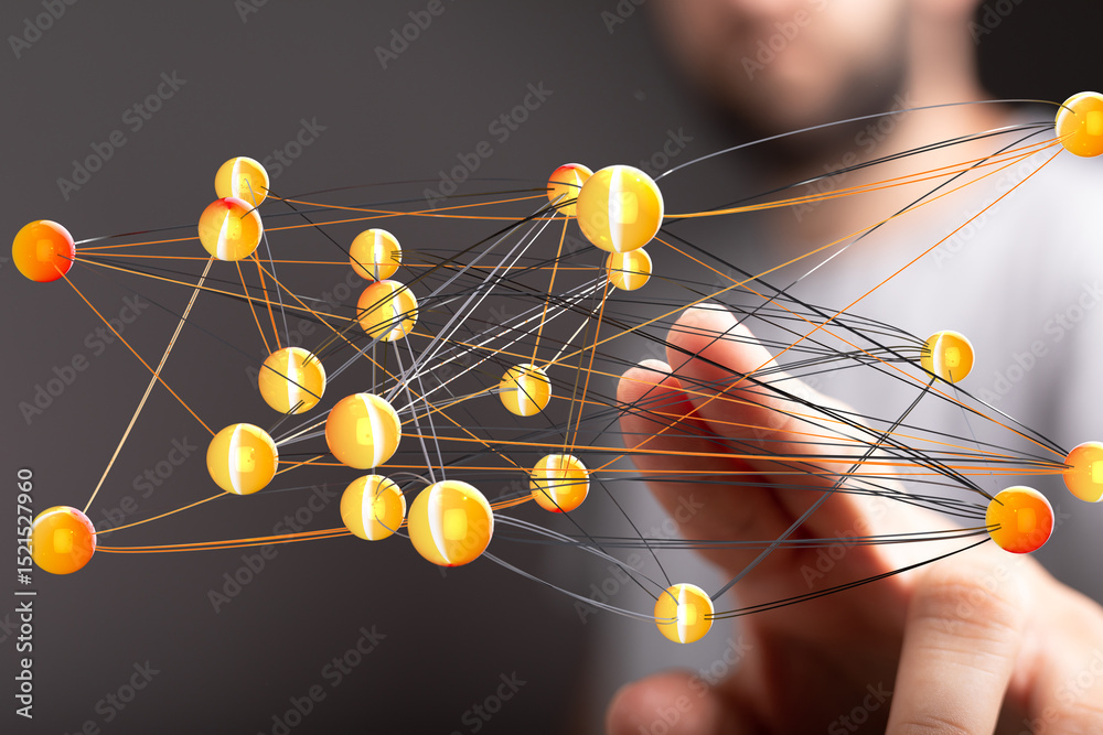 Fototapete Abstract image of interconnected nodes representing global network, digital connection, and data flow.