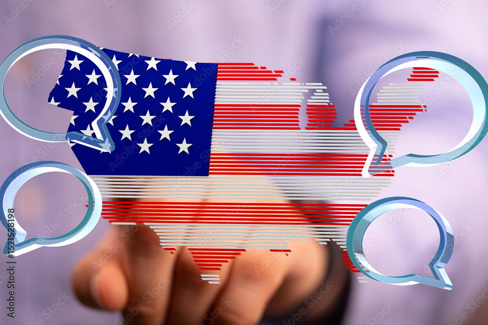 Aufkleber digital illustration of the usa map with chat bubbles, representing communication and connection.