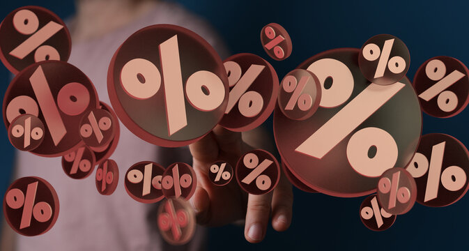 Abstract 3D render of percentage symbols. Ideal for finance, investment, and growth related content.