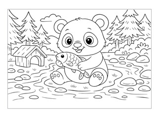 Hand Draw Cute Animal, Student, Kids, School Coloring Book Illustrations