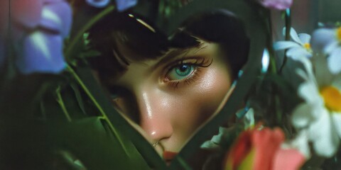 Mysterious Gaze Through Heart-Shaped Cutout During Quiet Contemplation