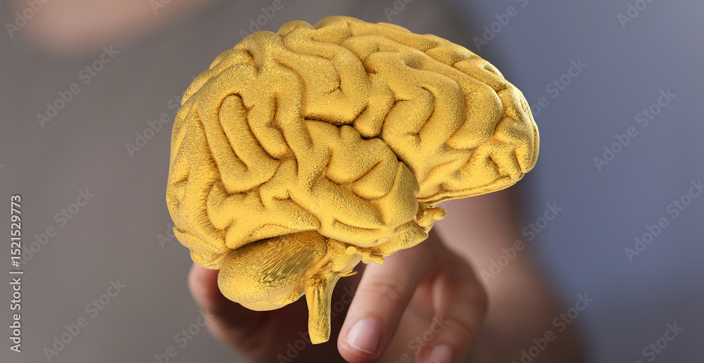 Poster unlock your potential! image of a golden brain symbolizes intelligence, creativity, and problem-solv