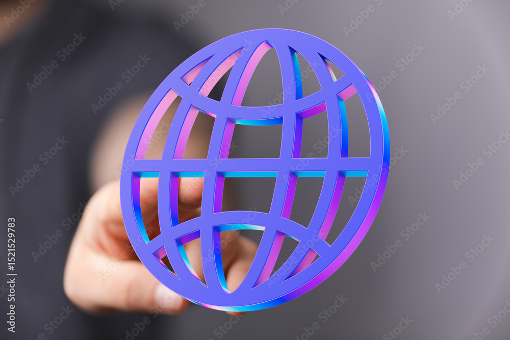 Aufkleber person holding a vibrant 3d globe, symbolizing global connectivity and networking.