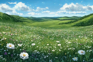 Lush Green Meadow Under Blue Skies