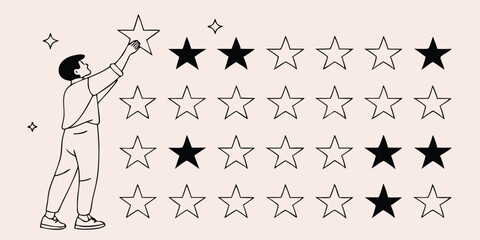 Naklejka premium A Person Reaching for a Star Among Many, Representing Achievement and Goals