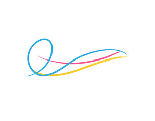 Abstract Swirl of Blue Pink and Yellow Brushstrokes with a Looping Design