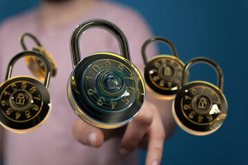 High-quality image of combination locks, ideal for cybersecurity, data protection, and online...