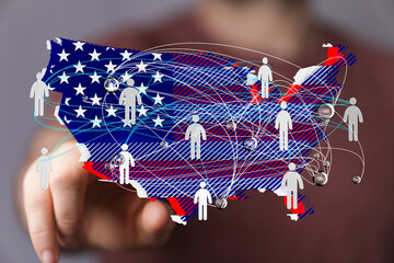 Image depicting a network connecting individuals across the United States. Ideal for concepts of...