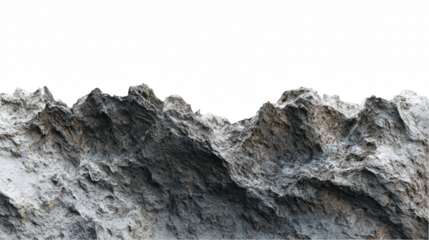 Jagged peaks and textured surfaces of rock formation create a natural border against a transparent background, offering versatile design possibilities with realistic detail