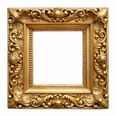 Ornate golden square picture frame with exquisite floral and leafy baroque decorations