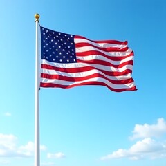 United States flag waving proudly on a tall white flagpole