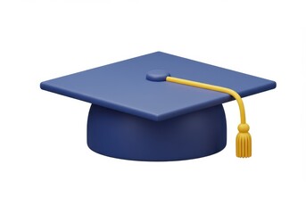 Illustration of a blue graduation cap with yellow tassel, isolated on white background