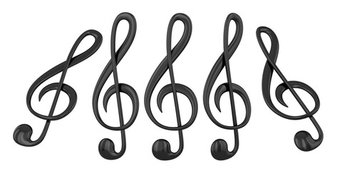 Fototapeta premium Treble clef set. Isolated black glossy music sign. 3D rendering.