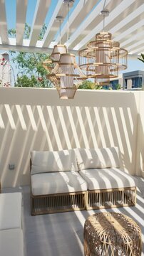 Sofa under a canopy in the backyard of a luxury villa in Dubai on a sunny day