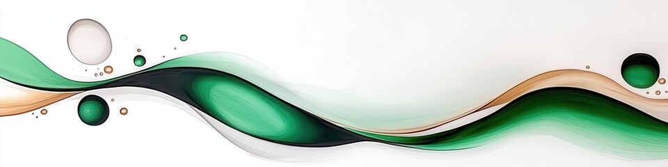 Abstract Green and Beige Flowing Lines on White Background