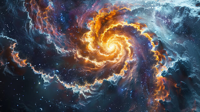 “Digital rendering of a molecular galaxy with swirling tendrils of energy forming luminous cosmic structures in an intricate, science-inspired celestial dance”