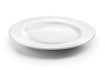 detailed color image of White empty ceramic plate isolated on white background, front view