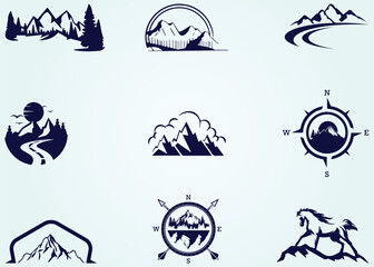 set of mountain logo vector illustration, mountain silhouette icon set