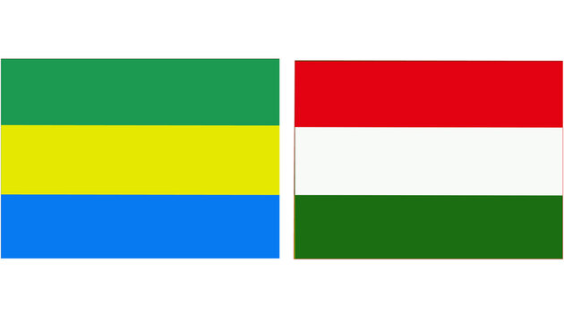 Gabon Official flag with Hungry national flag, both countries flags in Horizontal shape and isolated on white background
Rectangular colorful design Flag with together.