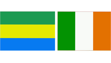 Fototapeta premium Gabon Official flag with Ireland national flag, both countries flags in Horizontal shape and isolated on white background Rectangular colorful design Flag with together.